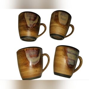 4 Sango SPLASH #4951 Brown Streaked Matte Finish w/ Shiny Splash Mugs